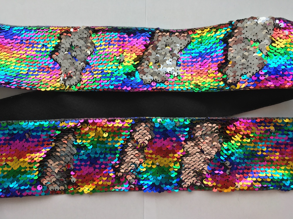 3" Rainbow to Silver Sequin Change Ribbon