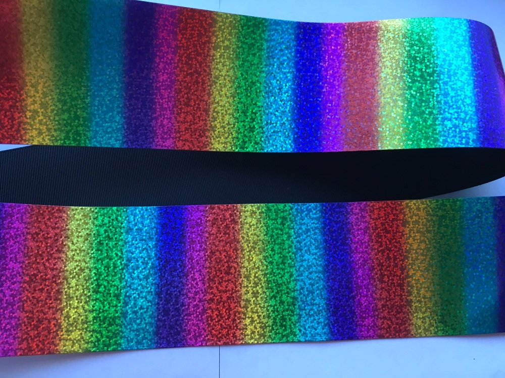 3" Rainbow Shizzle on Black Grosgrain Ribbon