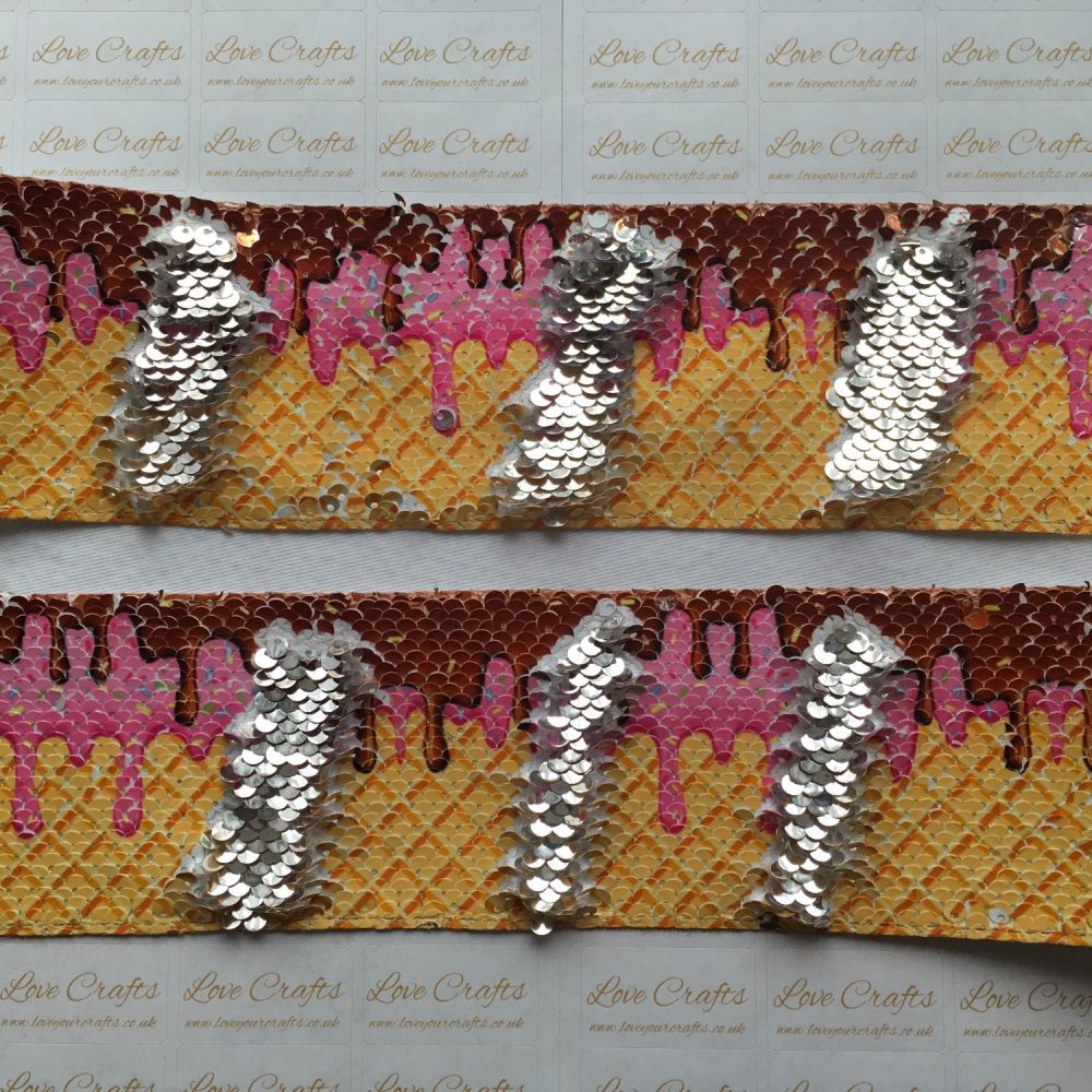 3" Ice Cream to Silver Sequin Change Ribbon