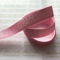 7/8" - 22mm - Rose Pink Glitter Grosgrain Ribbon