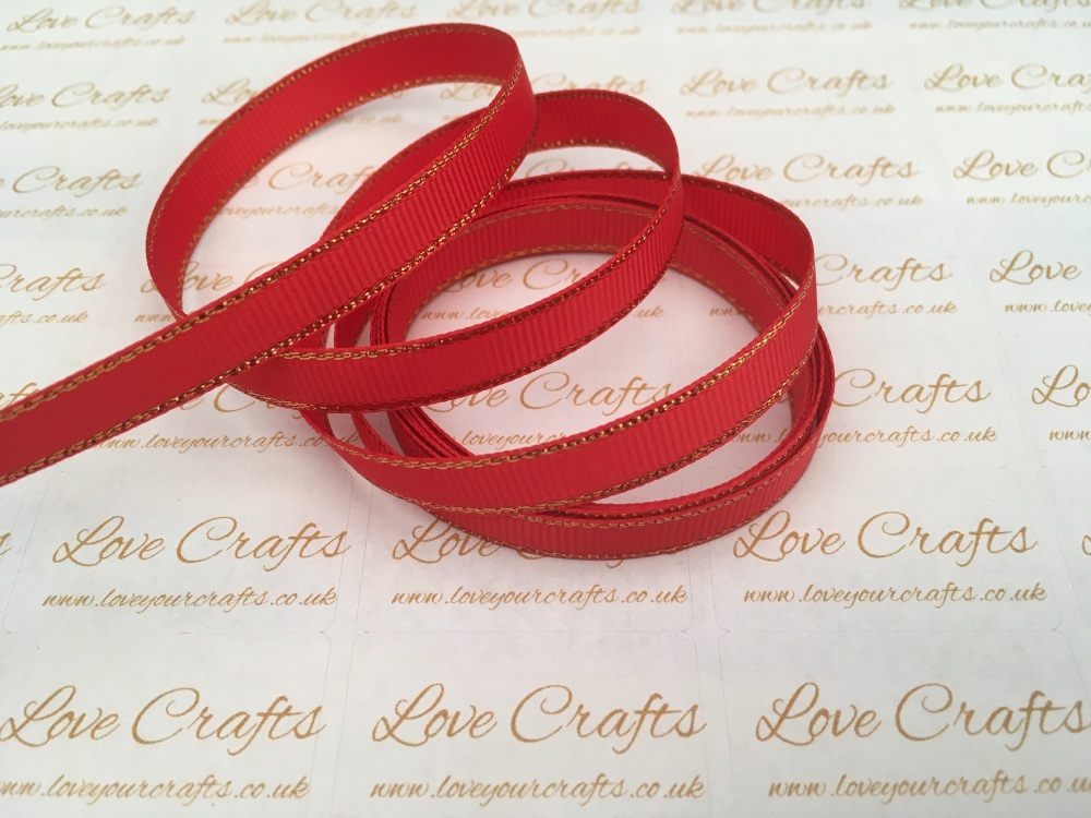 Red with Gold Edge Grosgrain Ribbon