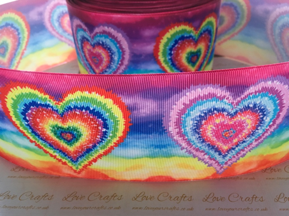 New Rainbow Hearts Grosgrain Ribbon
