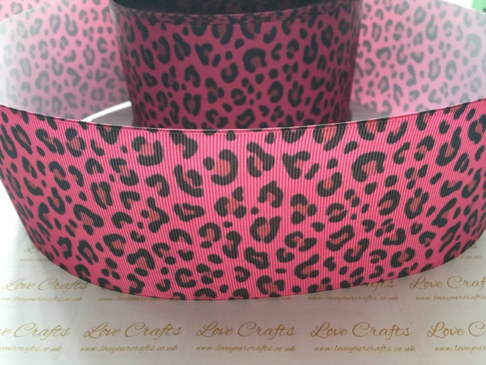 Pink Leopard Print Grosgrain Ribbon