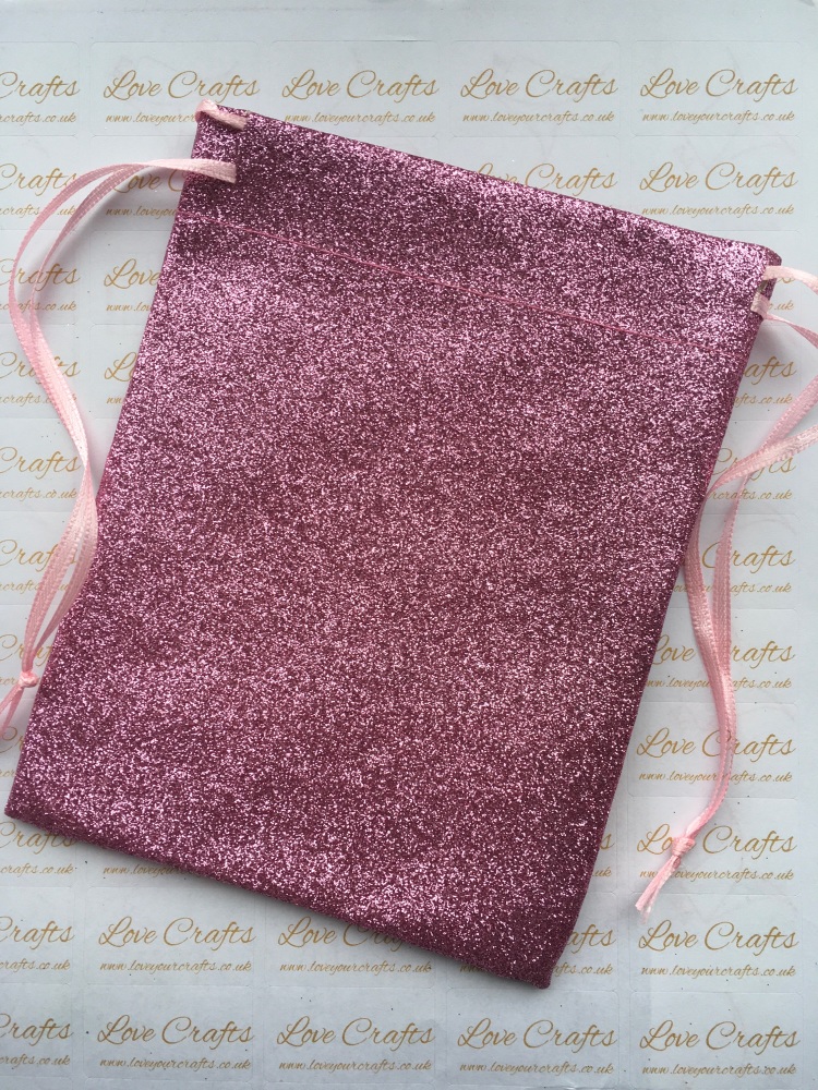 Dark Pink Glitter Fabric Drawstring Gift Bag