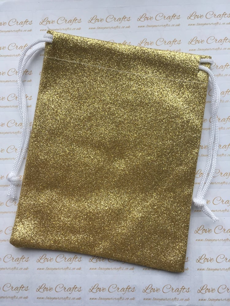 Gold Glitter Fabric Drawstring Gift Bag