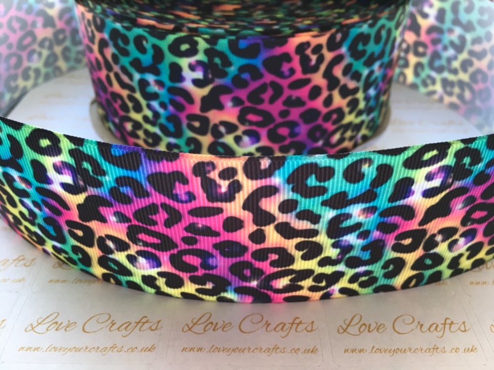 Multi Leopard Print Grosgrain Ribbon