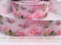 Pink Butterfly Floral Grosgrain Ribbon
