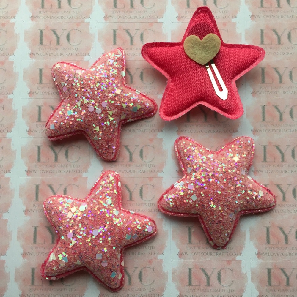 Pair of Glitter Snap Clips - Hot Pink Star