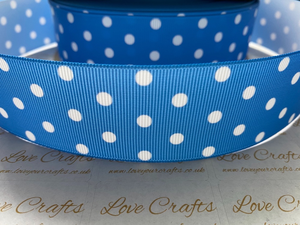 White Polka Dot on Capri Blue Grosgrain Ribbon