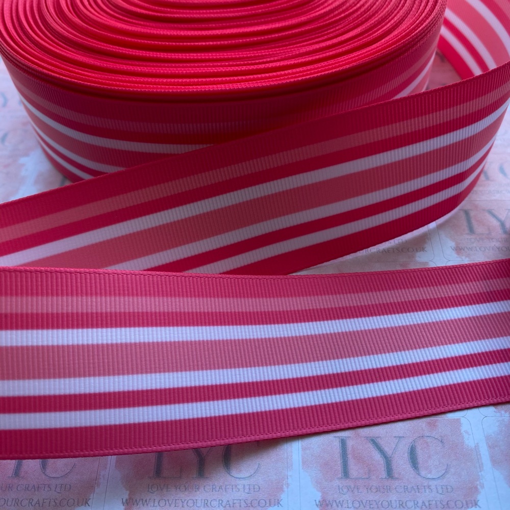 1.5" Pink & White Double Sided Grosgrain Ribbon