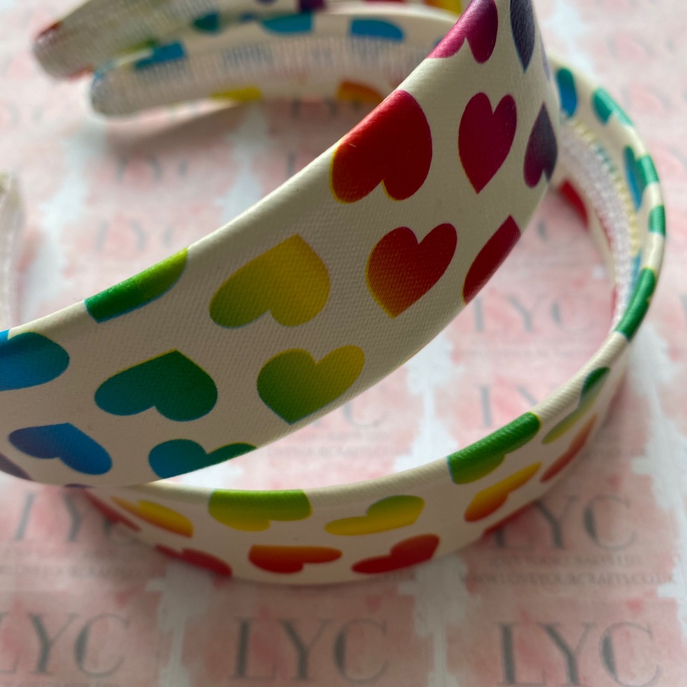 32mm Rainbow Hearts on Cream Headband