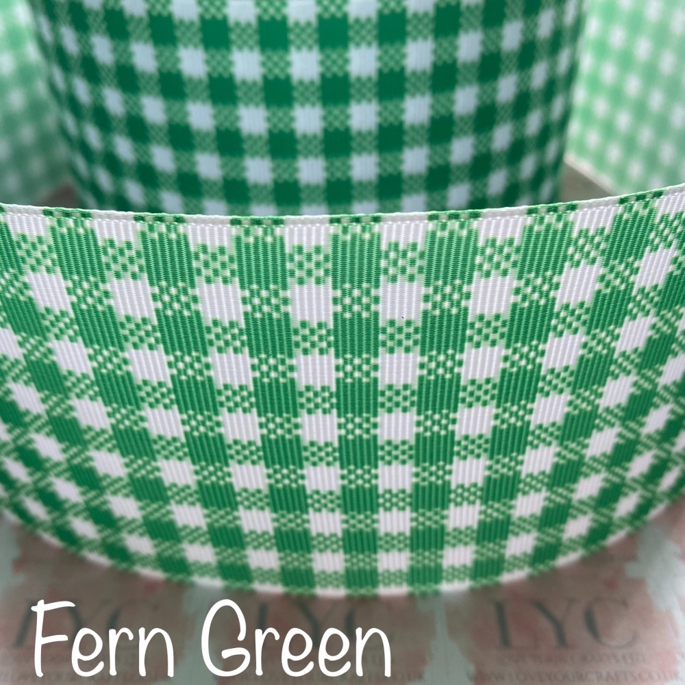 Fern Green New Gingham Check Grosgrain Ribbon
