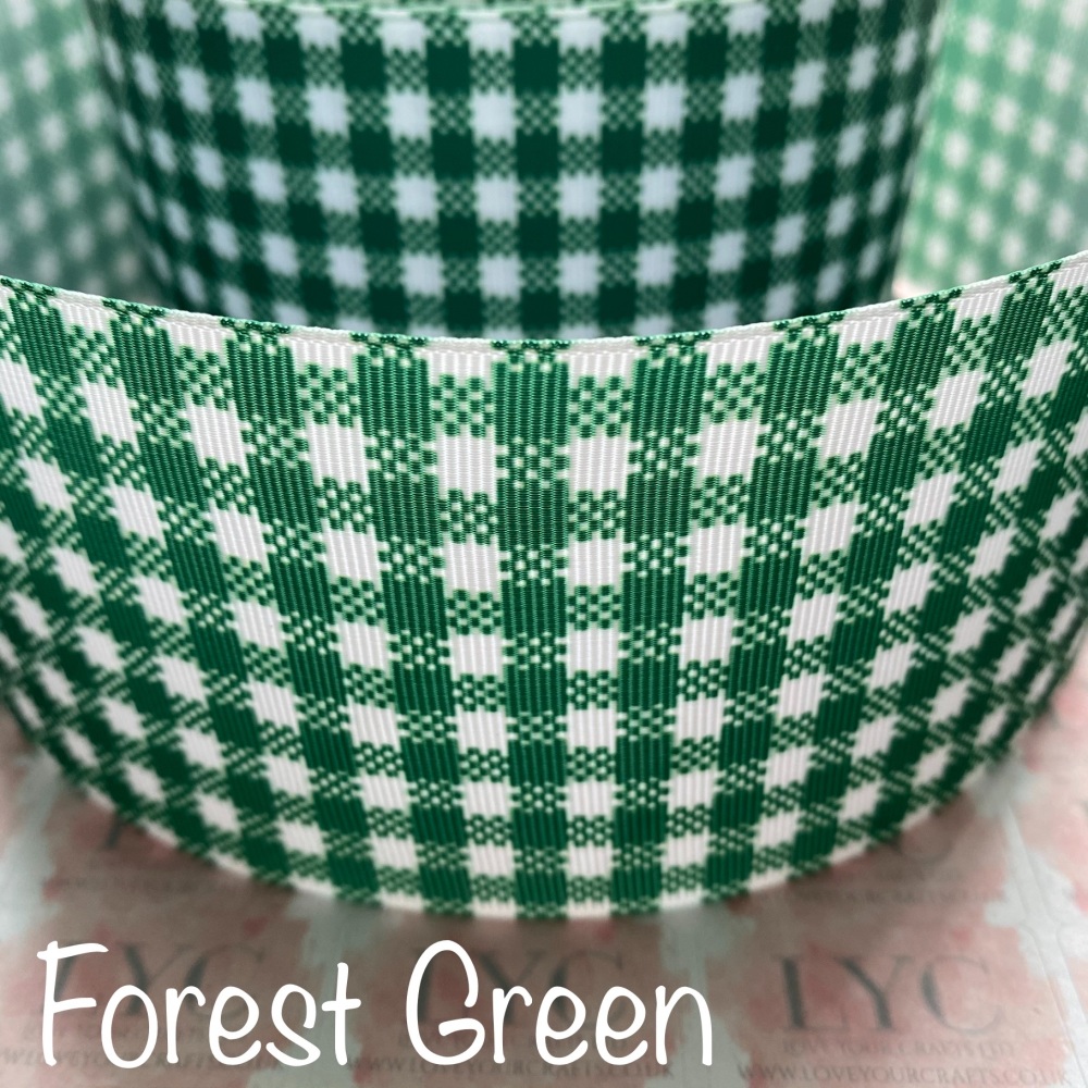 Forest Green New Gingham Check Grosgrain Ribbon