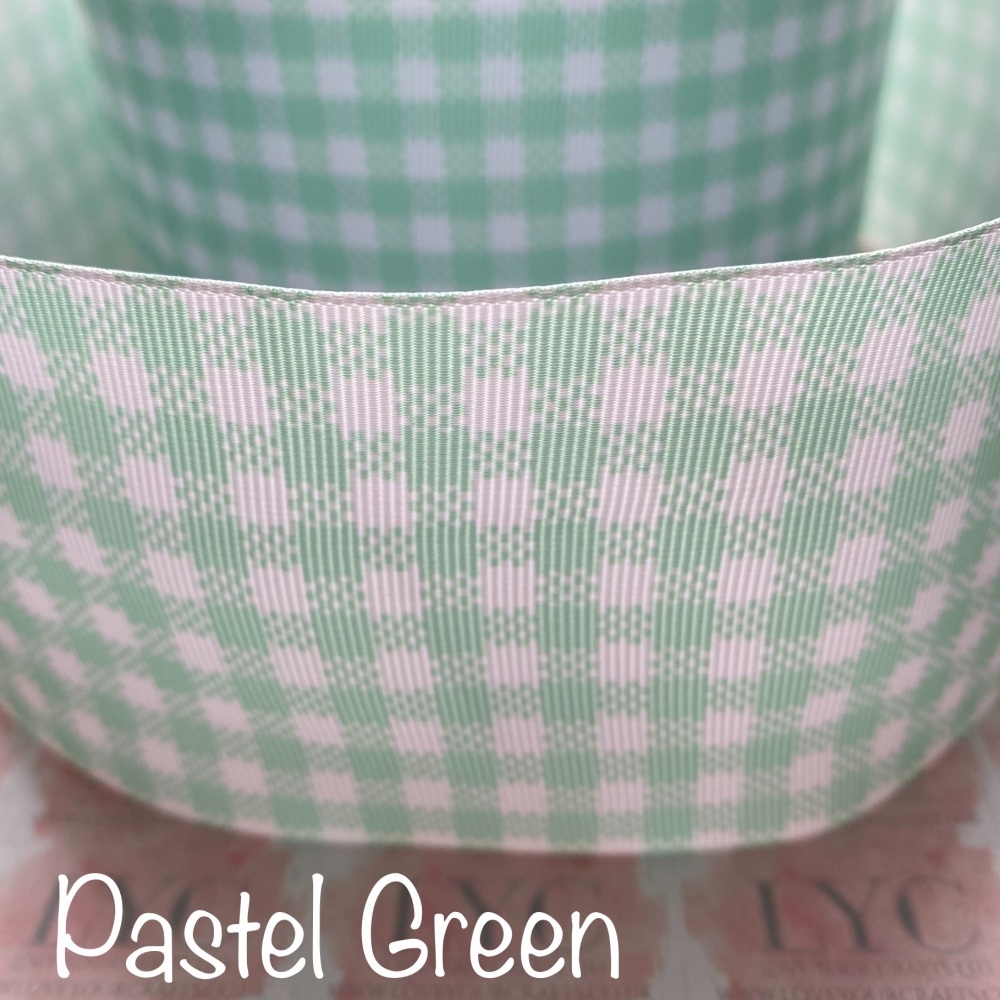 Pastel Green New Gingham Check Grosgrain Ribbon