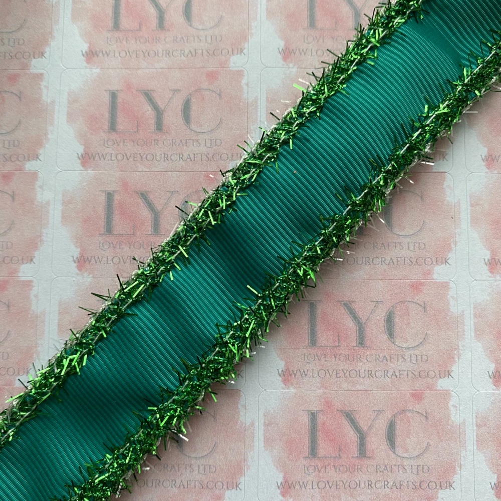 1" Mallard Grosgrain Ribbon with Green Tinsel Edge