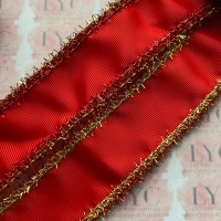 1.5" Hot Red Grosgrain Ribbon with Red & Gold Tinsel Edge