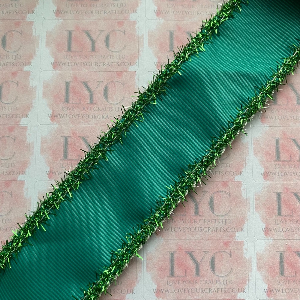 1.5" Mallard Grosgrain Ribbon with Green Tinsel Edge