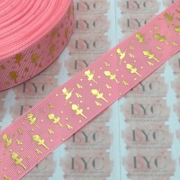 1.5" Gold Laser Foil Ballerina on Pink Grosgrain Ribbon