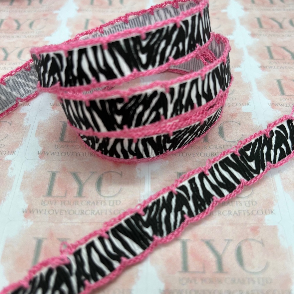 3/8" Pink Edge Zebra Print Grosgrain Ribbon