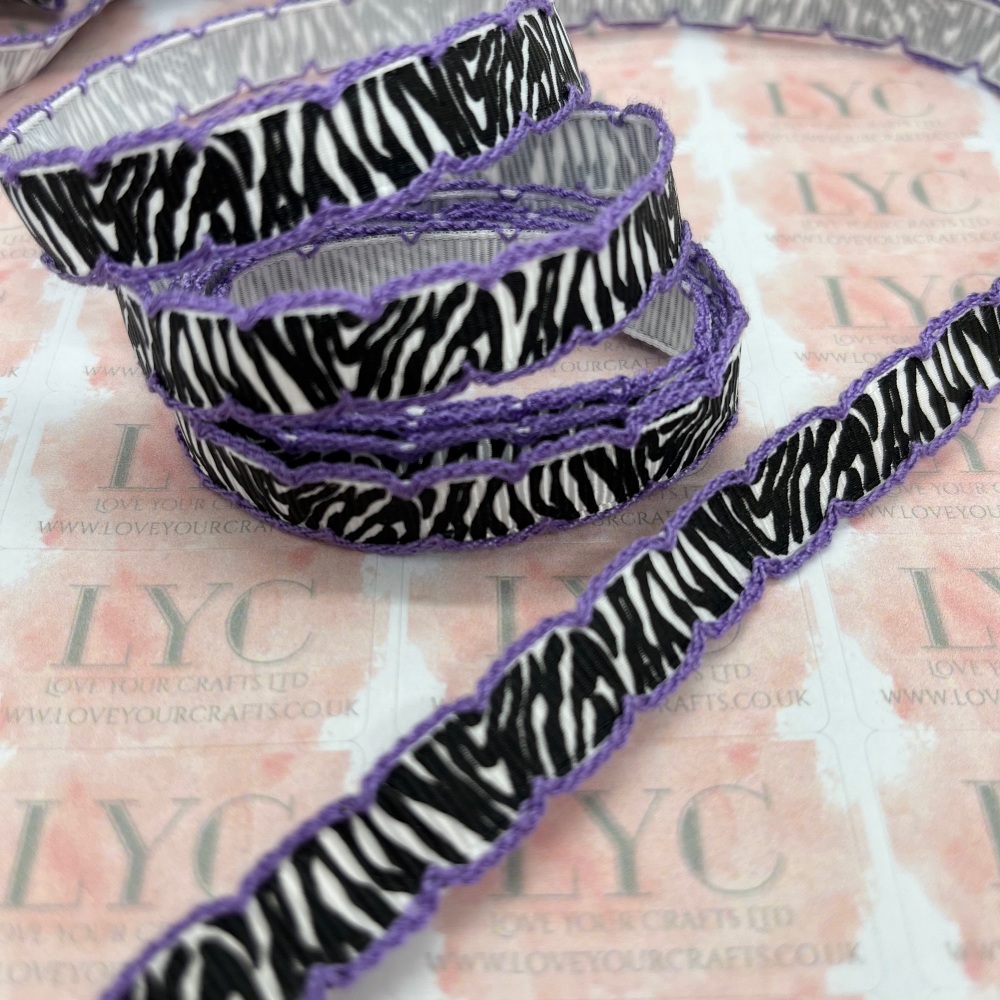 3/8" Purple Edge Zebra Print Grosgrain Ribbon