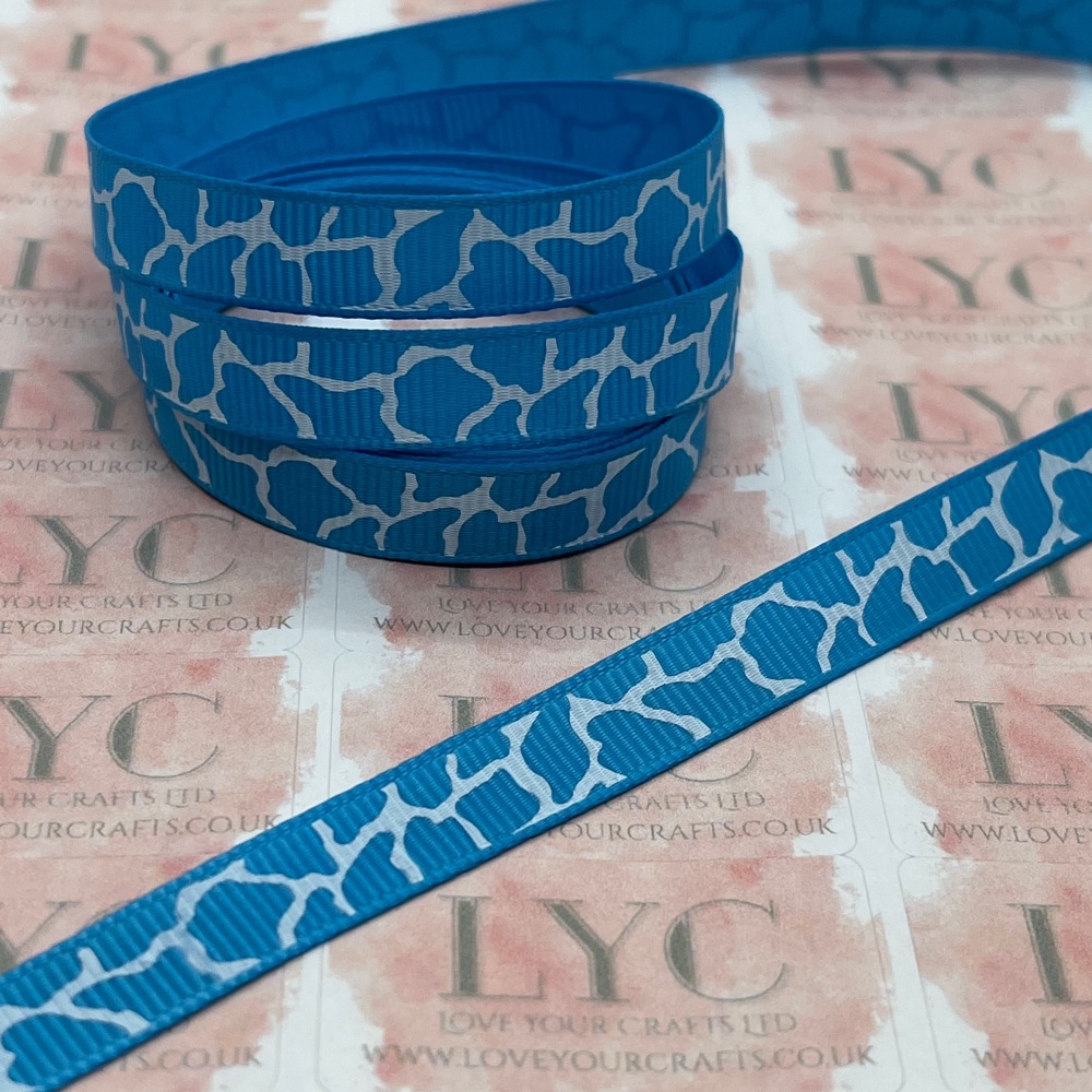 3/8" Blue & White Animal Print Grosgrain Ribbon