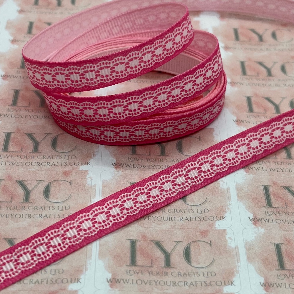 3/8" Hot Pink Pattern Grosgrain Ribbon