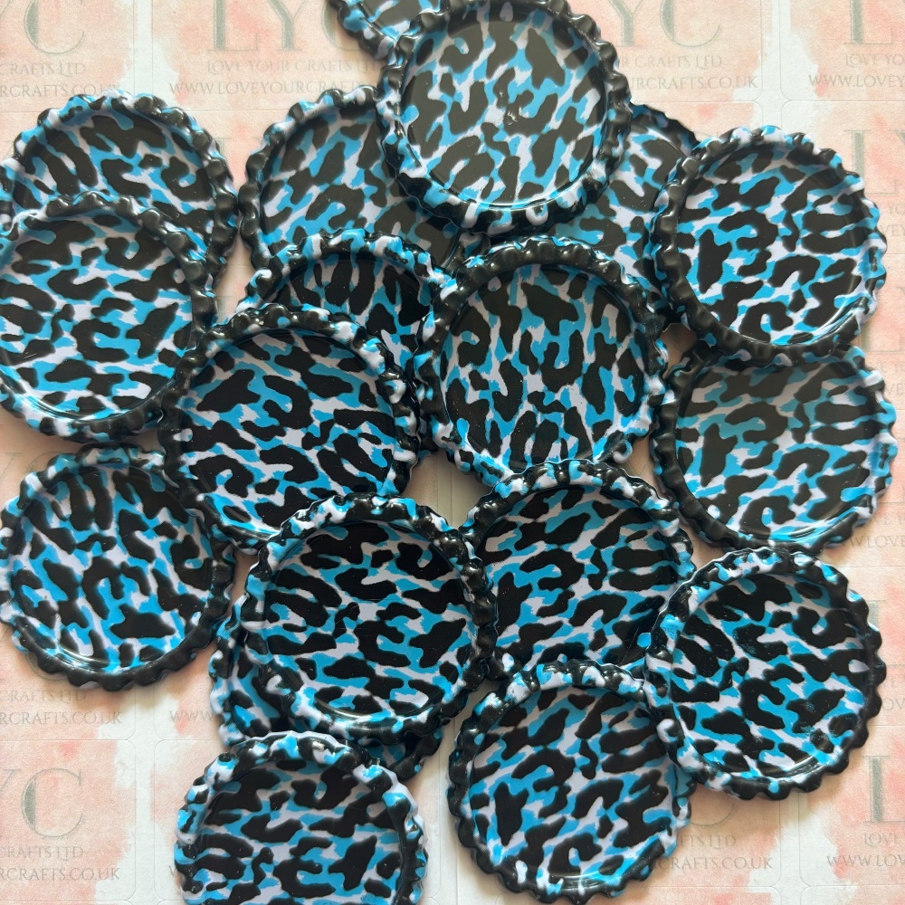 * SALE * 'Turquoise/Aqua Leopard' Metal Bottle Cap