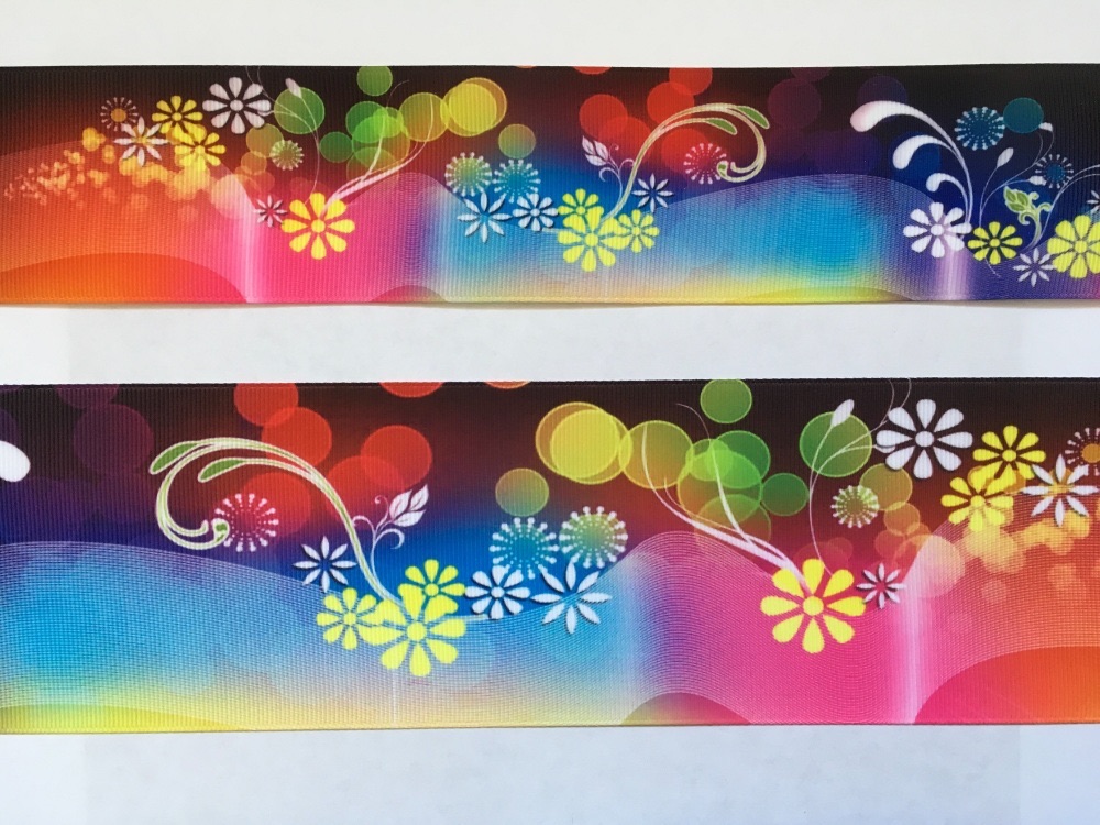 *SALE * 3" Rainbow Floral Pattern Grosgrain Ribbon