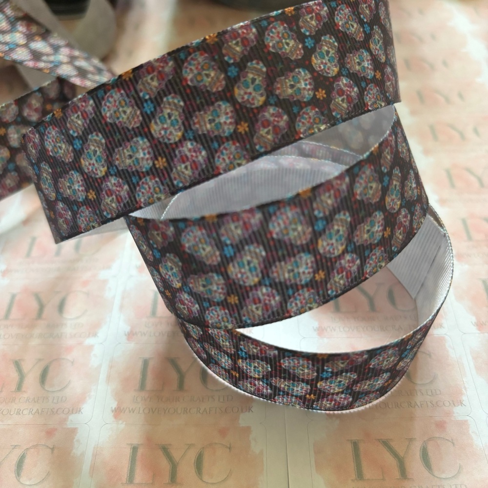 1 metre strip - 1" Skulls Grosgrain Ribbon