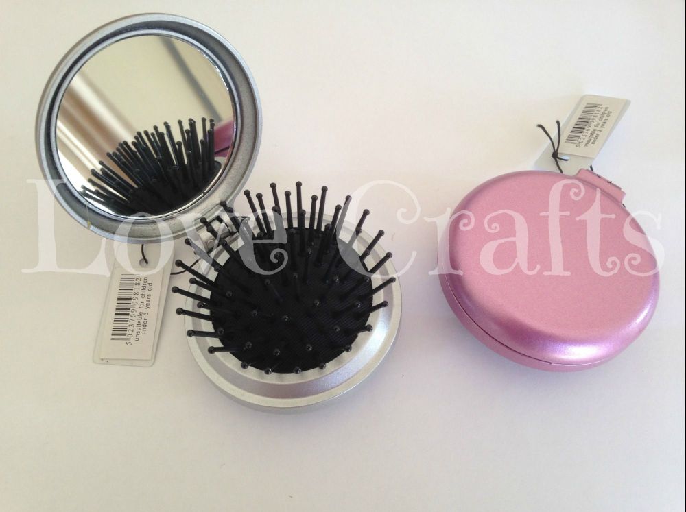 Silver or Pink Hair Brush with Mirror