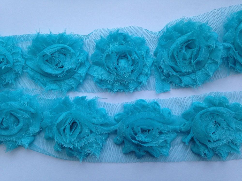 2.5" Light Turquoise Shabby Flowers