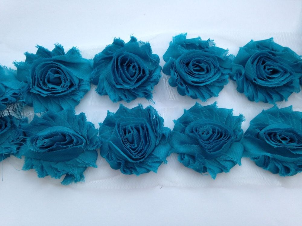 2.5" Turquoise Shabby Flowers