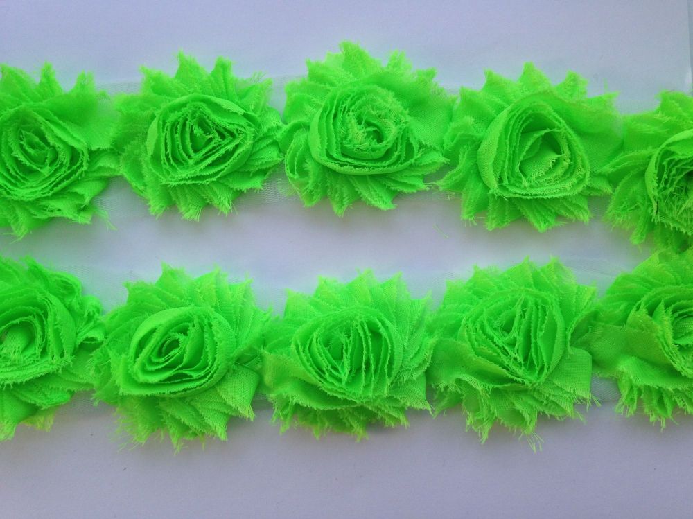 2.5" Neon Green Shabby Flowers