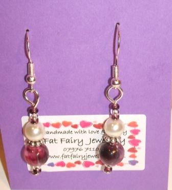 Purple + cream glass pearl earrings