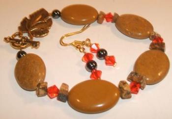 Agate, Haematite + Swarovski crystal bracelet + earrings set