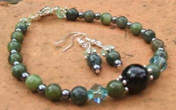 Chinese Jade + Tourmaline Bracelet + Earrings set