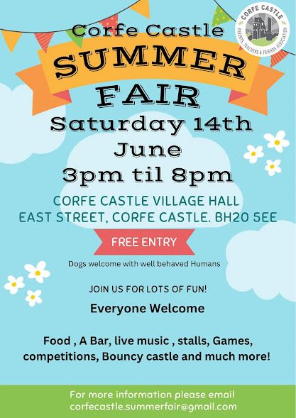 June 14 Corfe Castle Village Hall summer fair 2025