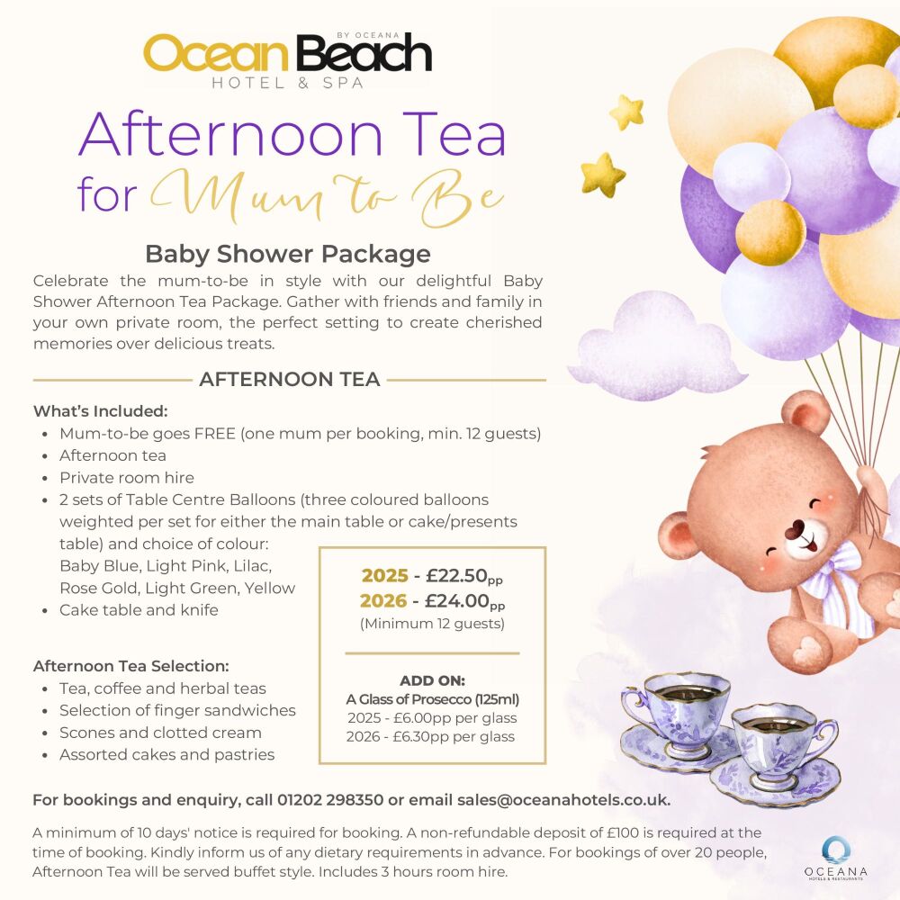 Ocean Beach Bournemouth Afternoon Tea Baby Shower