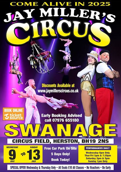 July 9 to 13 Jay Millers Circus Swanage 2025