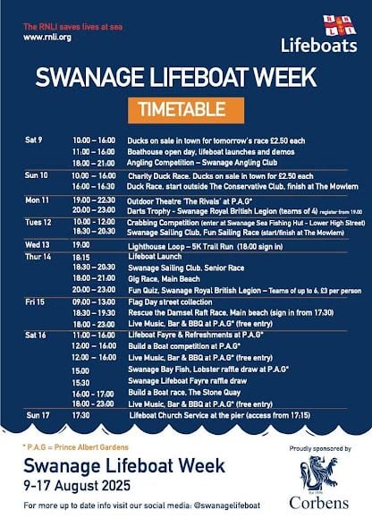 Aug 9 to 17 Swanage Lifeboat Week 2025 Aug 9 to 17 Swanage Lifeboat Week 2025