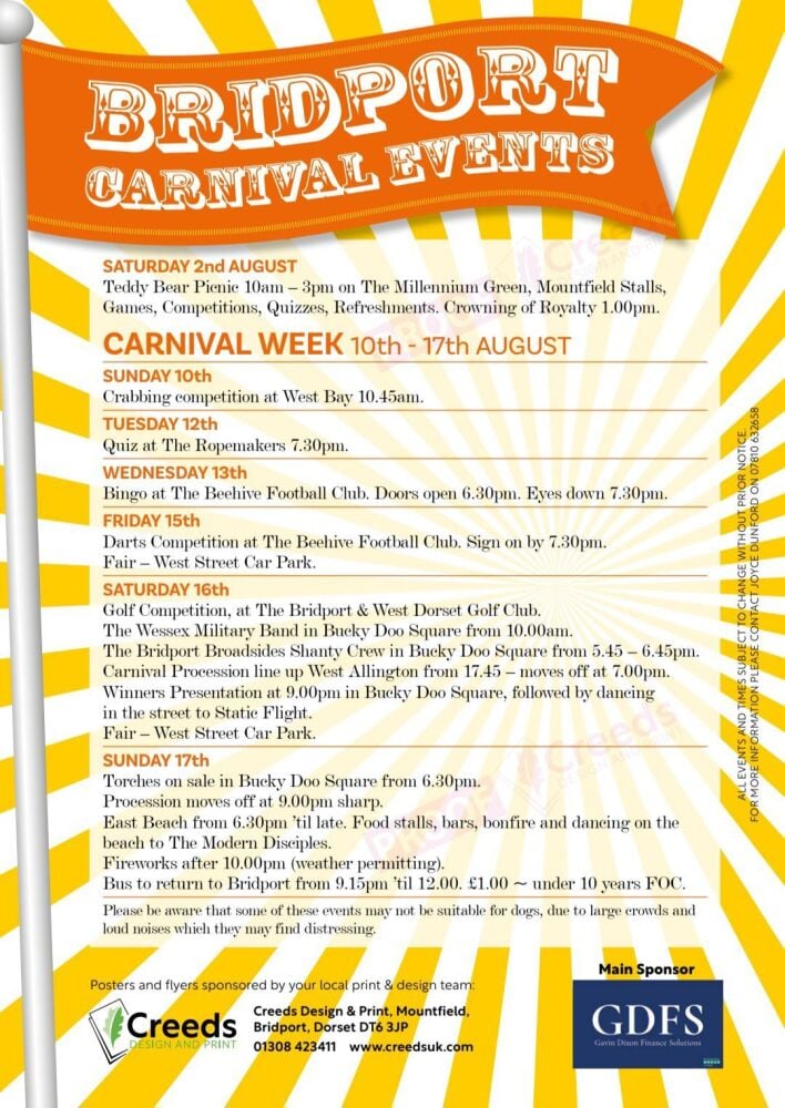 Aug 10 to 17 Bridport Carnival 2025 Aug 10 to 17 Bridport Carnival 2025