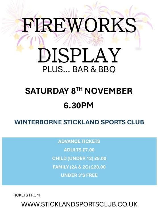 Nov 8 Winterbourne Stickland Fireworks 2025 Nov 8 Winterbourne Stickland Fireworks 2025