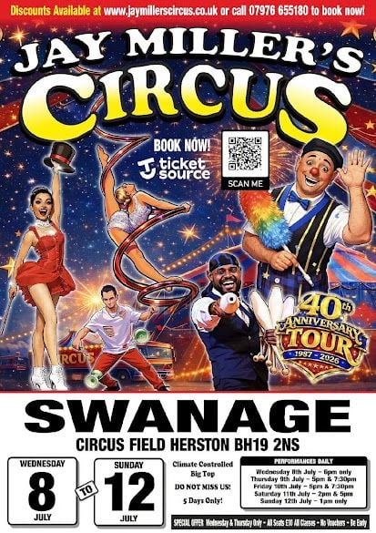 July 8 to 12 Jay Millers Circus Swanage 2026 July 8 to 12 Jay Millers Circus Swanage 2026