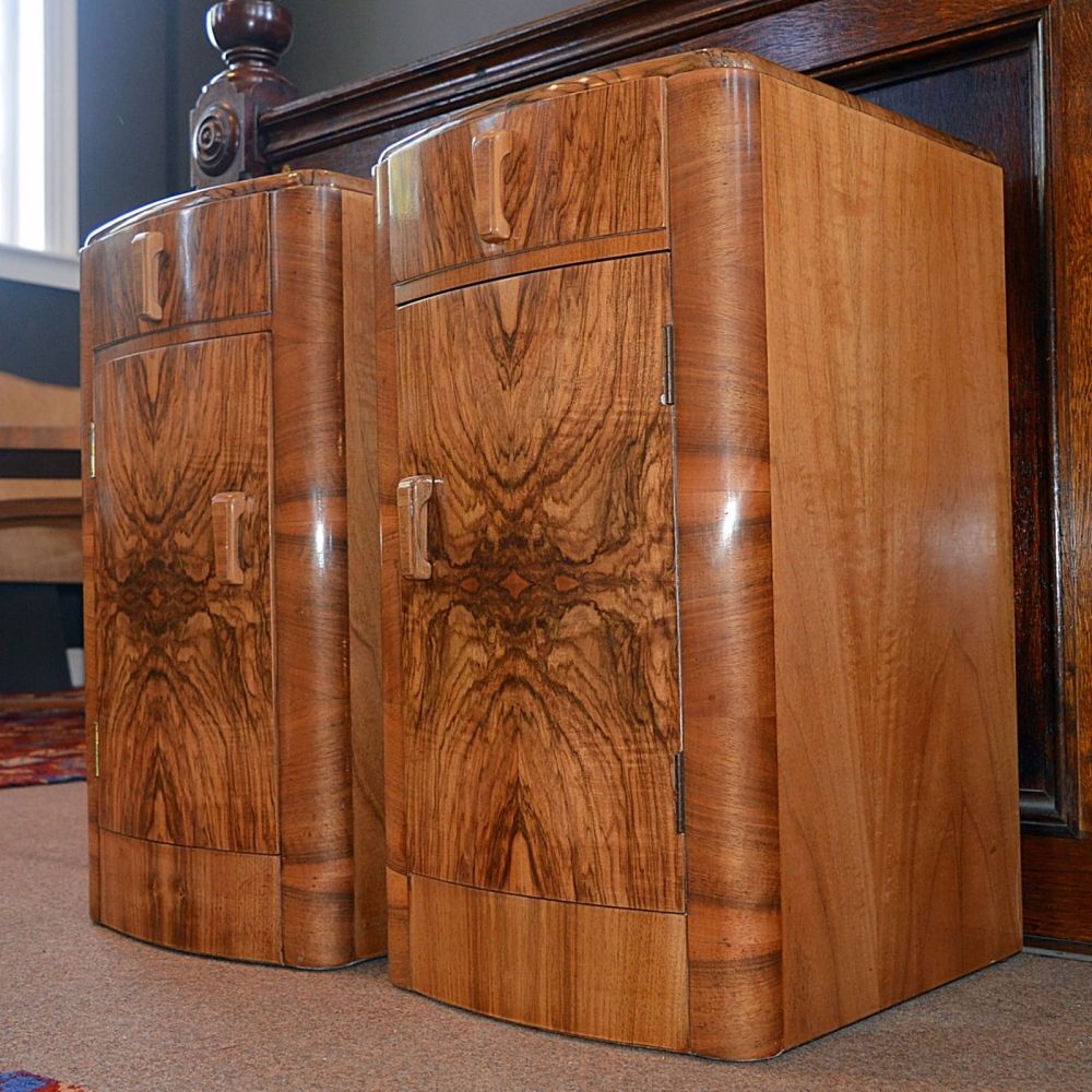 Art Deco walnut bedside cabinets