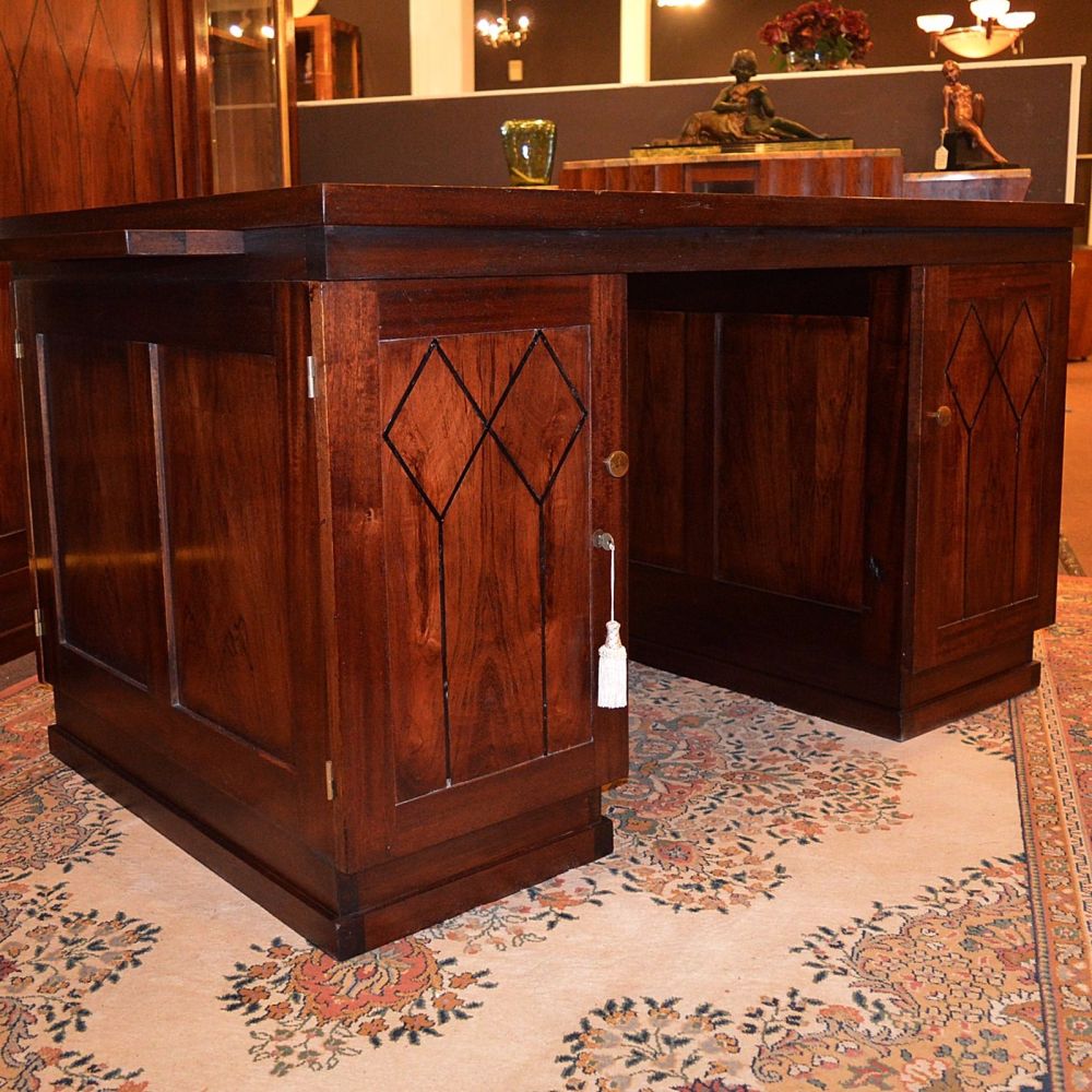 French Art Deco rosewood & mahogany inlaid desk