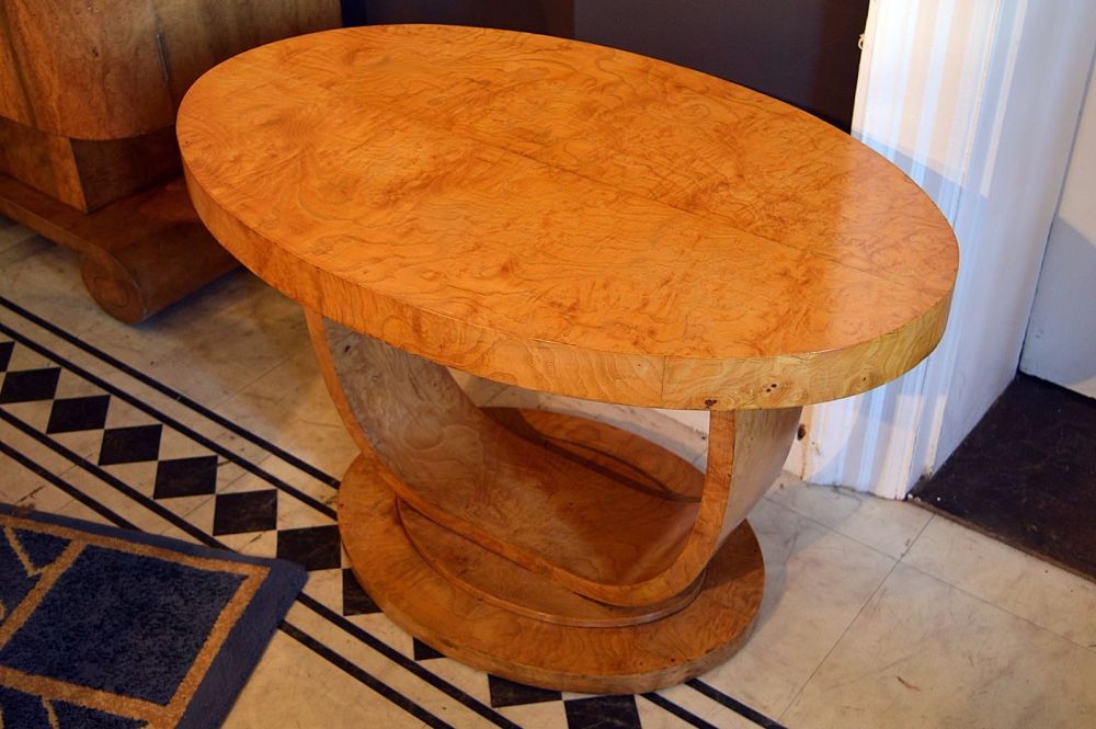 Art Deco burr ash oval coffee table