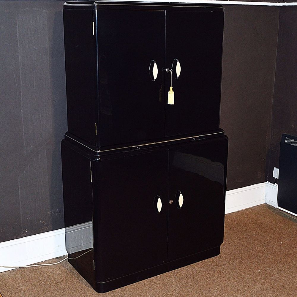 Stunning Art Deco gloss black cocktail cabinet