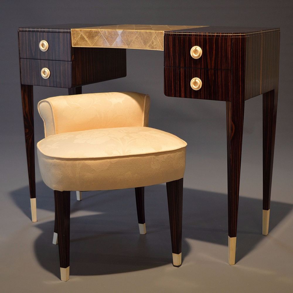 Fine Art Deco macassar ebony writing or dressing table & stool