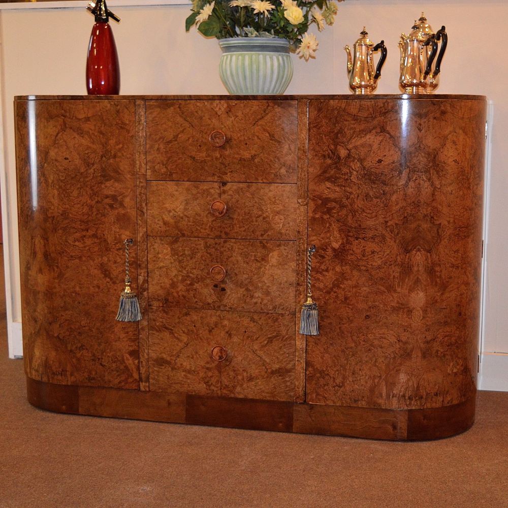 Art Deco burr walnut sideboard / cabinet by Palatial furniture