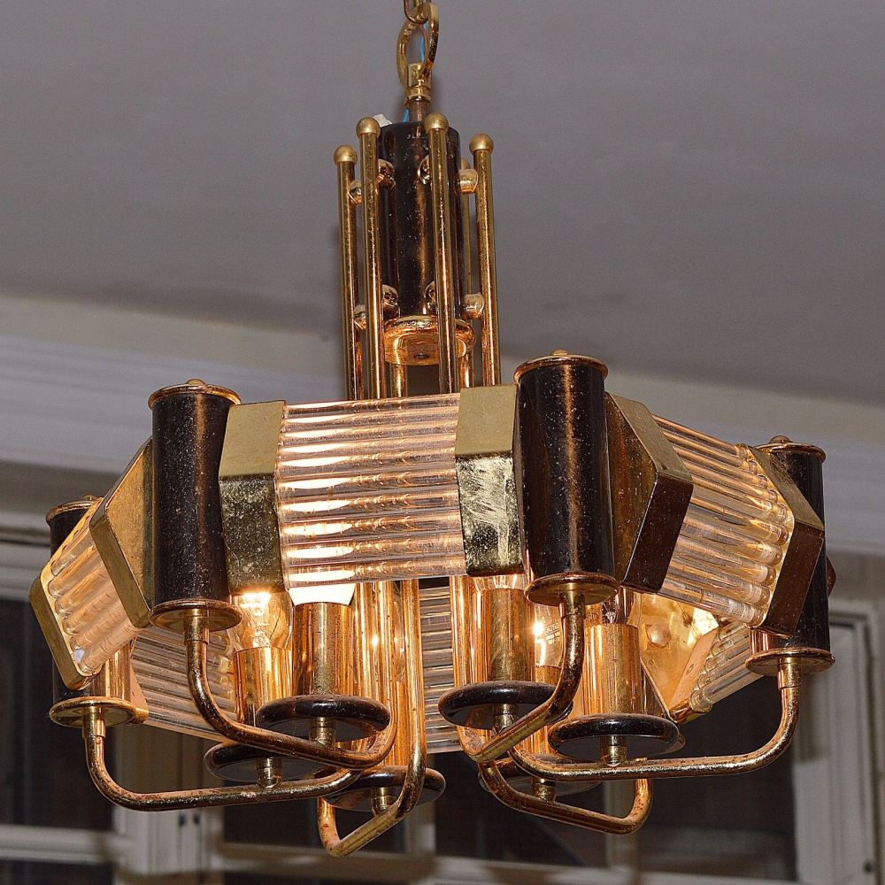 Fine Pair of Art Deco glass rod chandeliers
